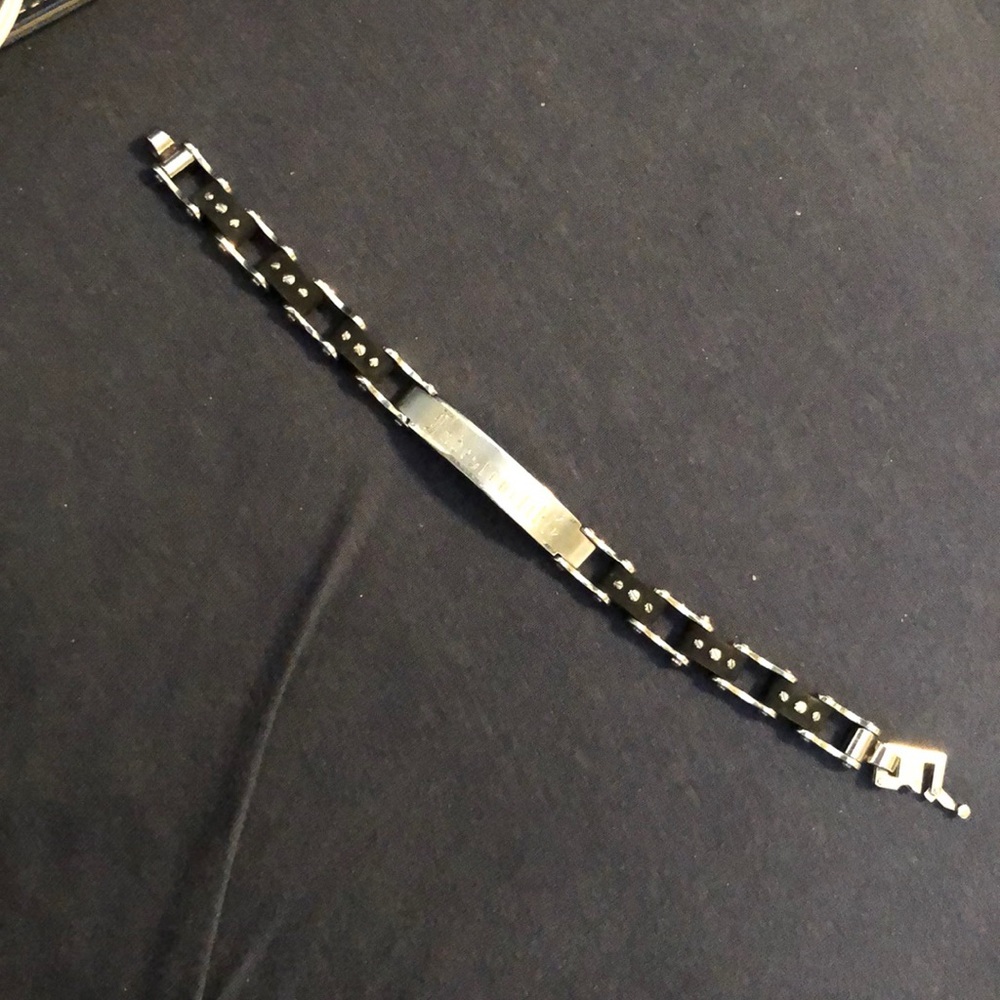 Engraved faux bike chain bracelet